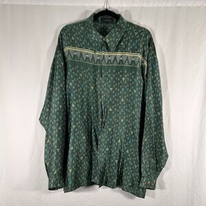 Ceta Italiana 100% Silk Shirt Mens Large Green Button Up Long Sleeve Lightweight